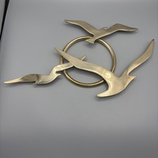 Vintage 1970's Solid Brass Seagulls in Flight Wall Hanging MCM Decor Ring picture
