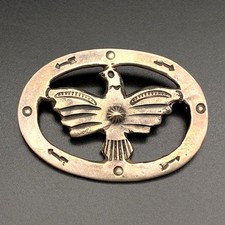 Vintage Navajo Native Thunderbird Arrow Hand Stampwork Repousse Silver Brooch picture
