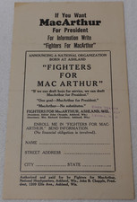 Fighters for MacArthur 1952 Douglas MacArthur President Campaign Vintage Flyer picture