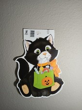 Eureka Vintage Halloween Cute Black Kitty Cat Treat Bag Paper Window Decoration picture