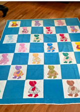 Handmade Sunbonnet Sue Applique Quilt Blue White Floral Patchwork Vintage Style picture