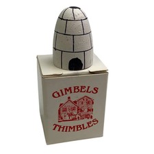 Vintage Gimbels Thimbles Hand-Carved Painted Wooden Igloo Thimble with Box picture