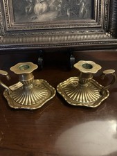 Antique 19th Century rench Empire Brass Chamberstick Candlestick Holder picture
