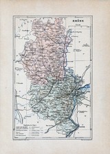 67 Rhône atlas card original 1891 Lyon Villefranche Givors Beaujeu Mornant Tarare picture