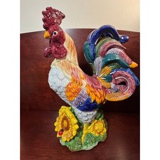 Vintage J Wilfred Ceramic Rooster with Sunflowers Figure 1980-90s Colorful Farm picture