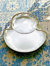 Vintage Farberware Hammered Aluminum 2 Tier Serving Tray Morning Glory 13.5” MCM picture