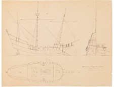 Disney 1954 Disneyland Jolly Roger Pirate Ship Bushman Concept Brownline 3-Set picture