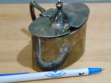 Vtg. Oval Silver Plated Hinged Container w Ladle & a Cobalt Blue Glass Insert picture