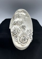 Godinger Silver Art Co. Oval Rose/Floral Trinket Jewelry Box Red Velvet Lining picture