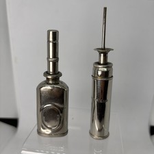 2 Vintage Mini Oil Can Metal Screw Top MADE IN USA Thumb Press Pocket Oiler 1897 picture
