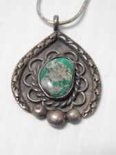 ANTIQUE NAVAJO INDIAN STERLING SILVER TURQUOISE PENDANT NECKLACE + FREE CHAIN picture