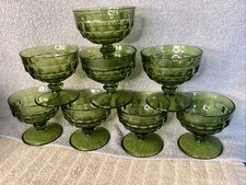 8 vtg indiana cube avocado green footed sherbert/sherbet dessert glasses MCM picture