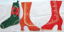 Felt Victorian Boots and 1 Felt Argyle Sock Decorations Lot of  2 picture