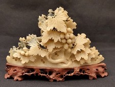 Vintage Chinese Hand-Carved Soapstone Grapevine Motif picture