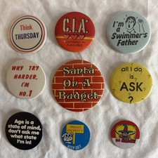 Vintage Novelty Humorous Slogan Pinback Buttons Lot of 9 Retro Humor Slang picture