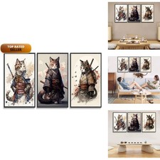 RYZQUBF 3Pcs Vintage Cool Japanese Samurai Cat Wall Art picture