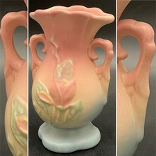 Hull Art Pottery Matte Pink Blue Magnolia 4 3/4 Inch Vase 1947-1948 USA 5