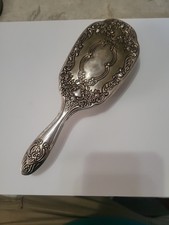 Antique Victorian Ornate Silverplate Hairbrush Repoussé Vanity Brush EUC picture