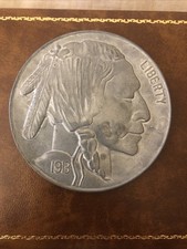 Buffalo Nickel Paperweight Collector HUGE Solid Metal Indian 3” Native American picture