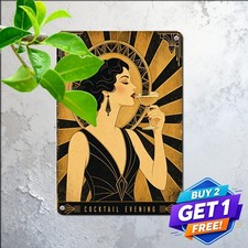 Elegant Female Figure Champagne Tin Sign Art Deco Lounge Bar Metal Plaque picture