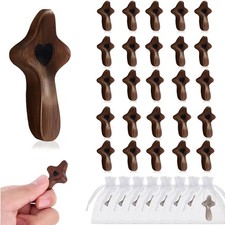 25 PCS Pocket Wooden Cross Black Walnut Heart Design Religious Comfort Gift picture