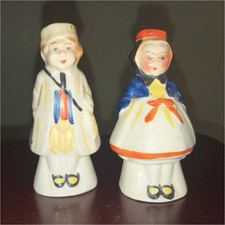 Vintage Japan Figural Ceramic Dutch Boy & Girl Salt & Pepper Shakers, 2pc picture
