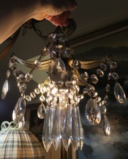 Vintage Pineapple palm leaf ceiling lamp Brass Chandelier crystal prism 30