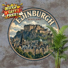 Edinburgh Castle Scotland Round Sign Travel Souvenir Metal Tin Plaque Decor picture
