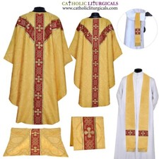 NEW YELLOW Gothic Chasuble & Low Mass Set, Gothic Vestment,CasullaBlanca,UNLINED picture