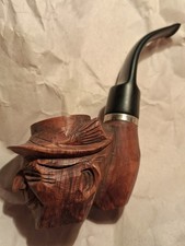 Unsmoked- Rare Folk Art Carved Sculpture Tobacco Pipe -Nice Gift picture