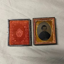 Antique 1/9 Plate Tintype Portrait Young Boy Embossed Case 1850s 1860s picture