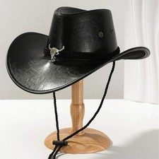 Vintage Faux Leather Western Cowboy Hat For Men Women Outdoor Gentleman Cowgirl picture