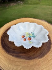 Vintage Milk Glass WESTMORELAND Candy or Berry Dish Beaded Edge Hand-Painted USA picture