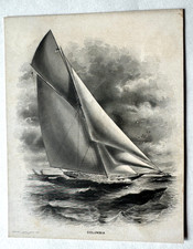Vintage Security Bank Note Co Vignette Print 1899 America's Cup Yacht Columbia picture