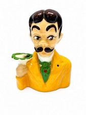 Vintage 1950s Desi Arnez Man Head Planter Vase Mustache Red Jewel MCM 6.5” picture