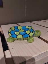 Ceramic Multicolored Turtle Dish, Hand Painted, Bright Blues And Greens  picture