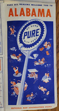 1950 ALABAMA MAP Rand McNally THE PURE OIL DEALER Birmingham Gadsden Etc picture