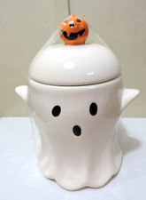 Charming Ceramic Ghost Halloween Canister Cookie Jar Trick Or Treat Jar NEW picture