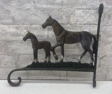 Vtg Cast Iron Horse Mare Foal Wall Bracket Hook Plant Hanger Farmhouse Lantern picture