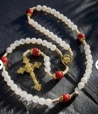 Divine Love of the Sacred Heart Rosary with White and Red Beads picture