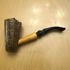 Missouri Meerschaum Corn Cob Tobacco Pipe, Black Bent Stem. Unused. picture