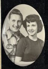 Vintage Celluloid Photograph Pocket Mirror Happy Couple picture