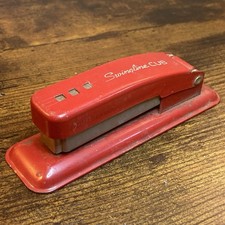 Vtg Swingline CUB Red Metal Stapler 50s MCM Style Desk Accessory USA Works 5