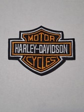 Embroidered Harley-Davidson Shield Iron On Patch White and Orange picture