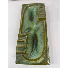 Ashtray Vintage Mid Century Modern Green Drip Glaze Ceramic 12 Inch Red Wing picture