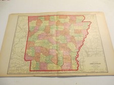 ANTIQUE MAP  OF ARKANSAS   CRAM'S  ATLAS 1905  23 X 14.5 picture