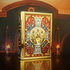 Orthodox Holy Gospel Book Red Cover Enamel Icon Church Altar Religious Decors picture