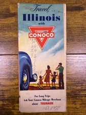 Conoco Oil Travel Illinois Travel Brochure Foldout Map Touraide 1960s Pamphlet  picture