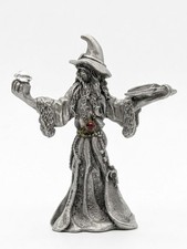 Vintage Gallo Ridolfi Vahre Pewter Wizard Figurine Spell Book Crystal Gem Mythic picture