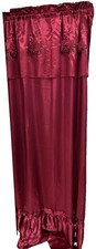 Vintage Red Satin Ruffled Curtain  Attached Valence & Large 3D Flowers Hollywood picture